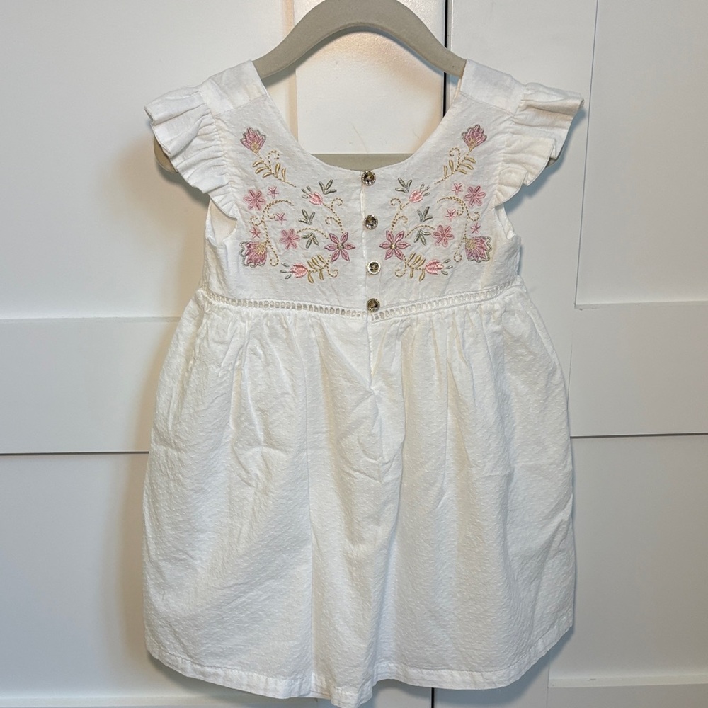 Max Studio White Dress with Pink Floral Embroidery